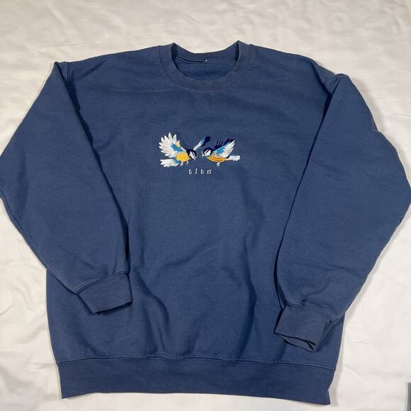 Titmouse Sweatshirt Unisex Size M? Blue Birdwatcher Embroidered Funny Silly - Picture 1 of 15